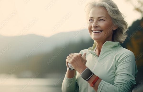 Woman standing outdoors with smart watch